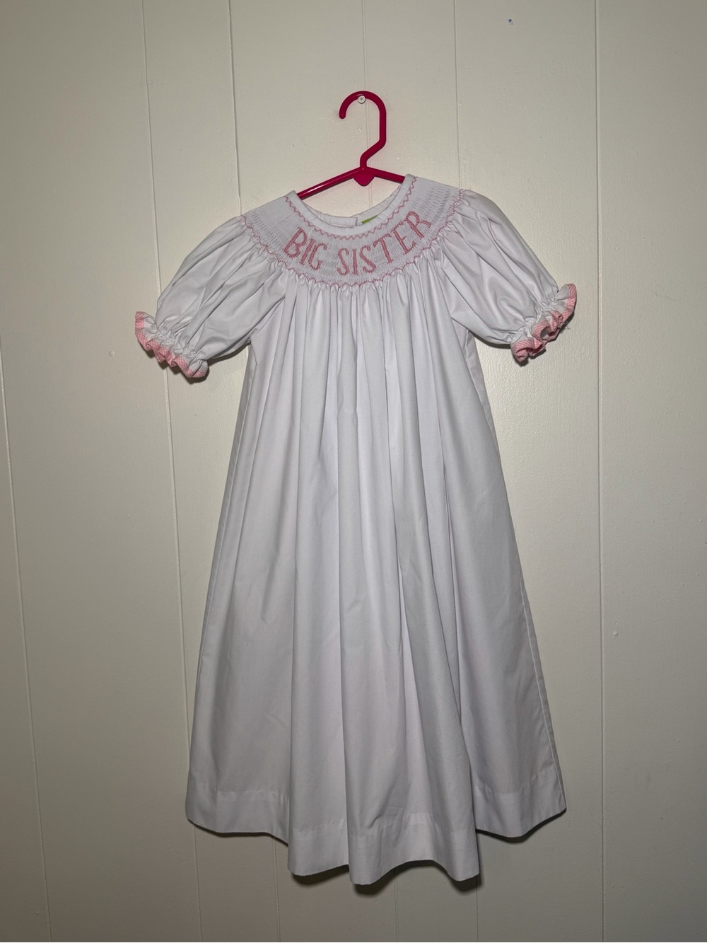 White & Pink 'Big Sister' Smocked dress for Kids